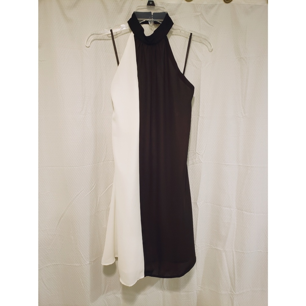VENUS Black and White Halter Colorblock Dress